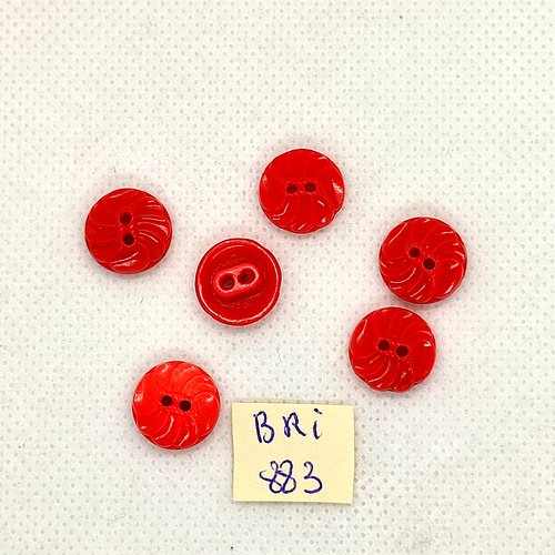 6 boutons en résine rouge - 12mm - bri883
