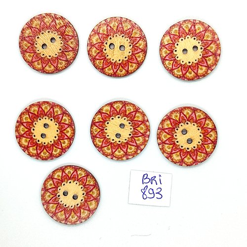 7 boutons fantaisie en bois rose et beige - 25mm - bri893-27