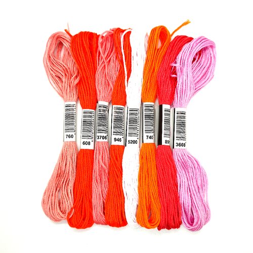 Lot de 8 échevettes fil a broder - ton orange rose - 2
