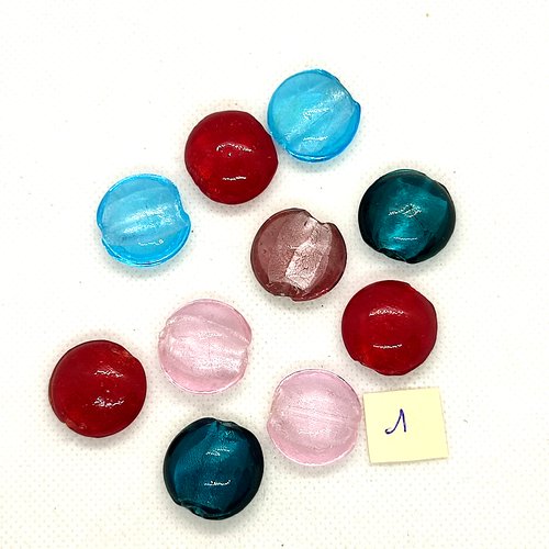 10 perles en verre multicolore - 20mm - 184-1
