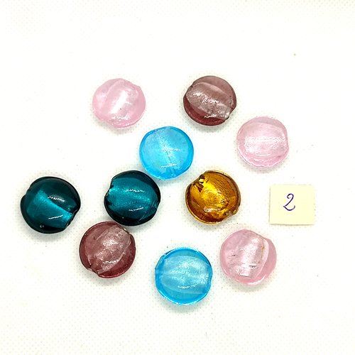 10 perles en verre multicolore - 20mm - 184-2