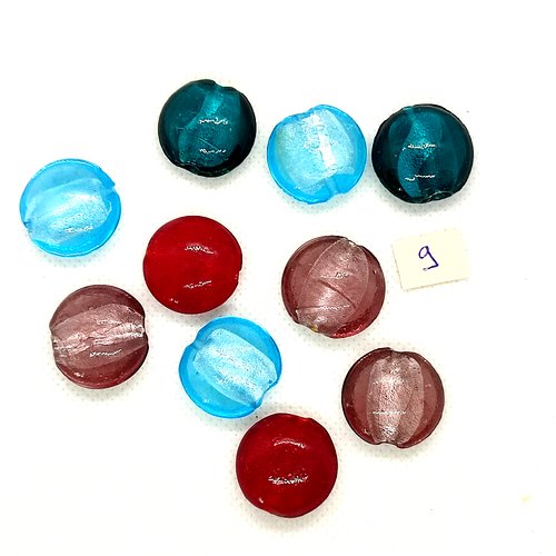 10 perles en verre multicolore - 20mm - 184-9