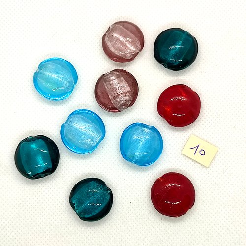 10 perles en verre multicolore - 20mm - 184-10