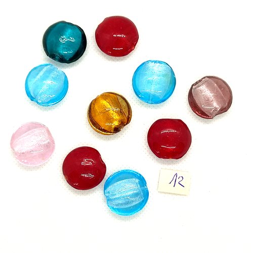 10 perles en verre multicolore - 20mm - 184-12