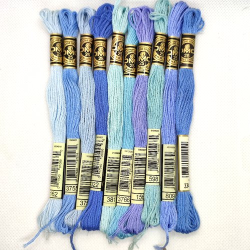 Lot de 10 échevettes fil a broder - dmc - ton bleu - mouliné spécial - 183