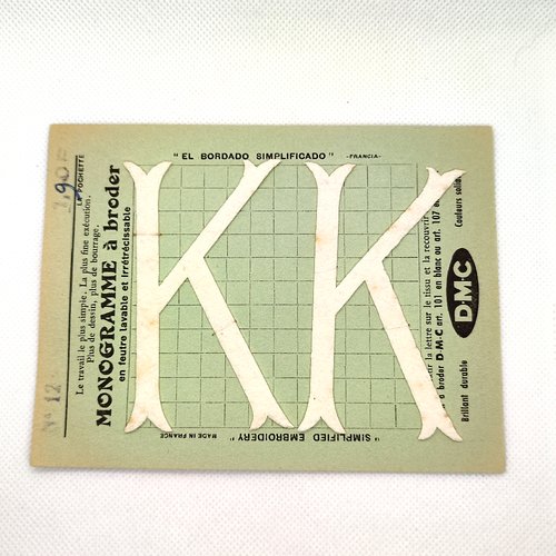 Monogramme à broder ancien - dmc - lettre k - 50x85mm