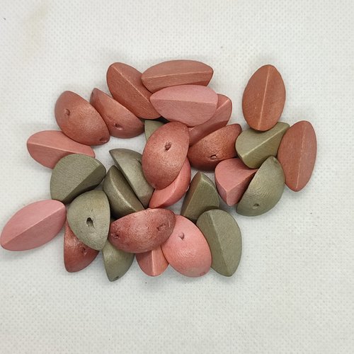28 perles en bois rose et gris - 12x24mm
