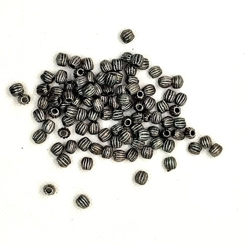 100 perles en métal argenté - olive - 6x7mm