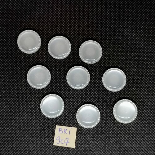 9 boutons en résine blanc - 18mm - bri907