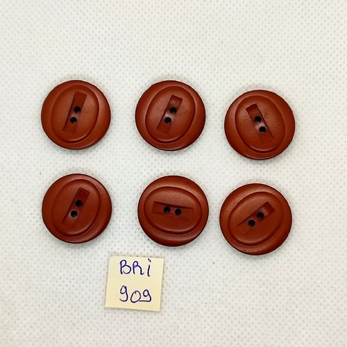 6 boutons en résine marron - 21mm - bri909