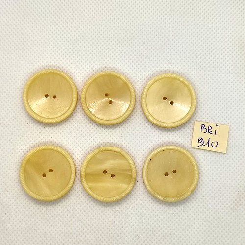6 boutons en résine beige - 27mm - bri910