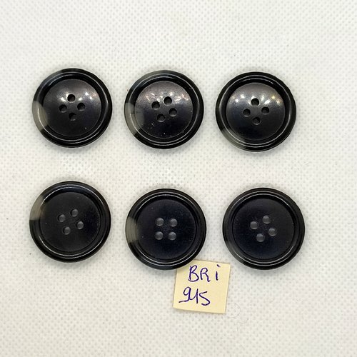 6 boutons en résine gris foncé - 26mm - bri915