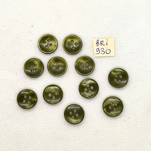 11 boutons en résine vert - 14mm - bri930