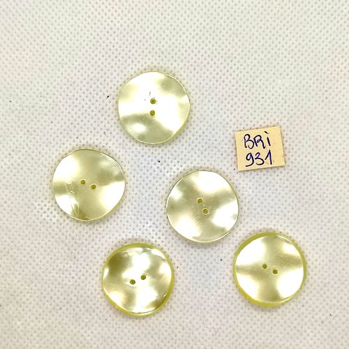 5 boutons en résine jaune clair - 22mm - bri931