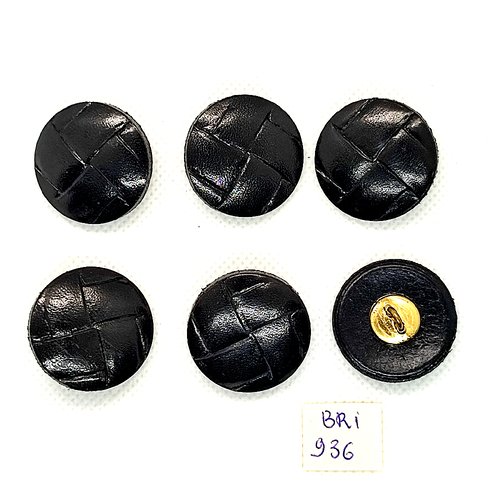 6 boutons en résine noir et doré - 27mm - bri936
