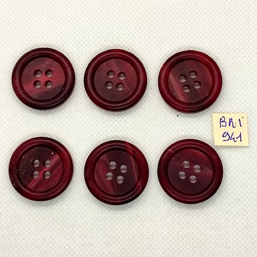 6 boutons en résine bordeaux / violet - 27mm - bri941
