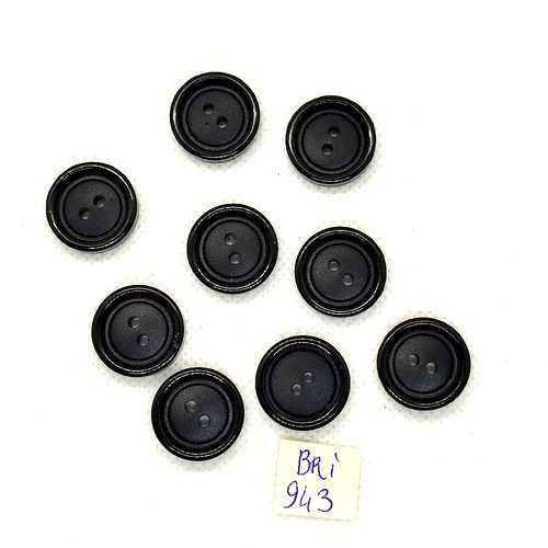 9 boutons en résine noir - 18mm - bri943
