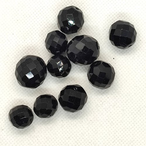 10 perles en verre noir - 19mm et 15mm