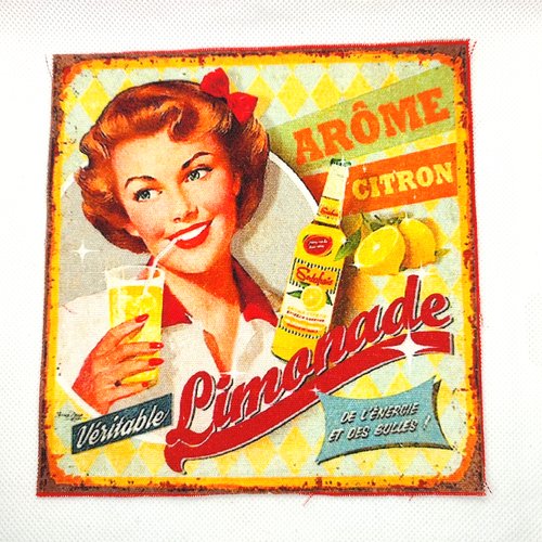 Coupon tissu publicité vintage limonade - coton - 15,5x15,5cm