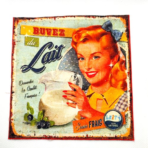 Coupon tissu publicité vintage le lait - coton - 15,5x15,5cm