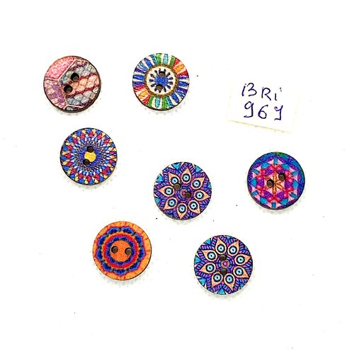 7 boutons en bois multicolore - 15mm - bri969-3