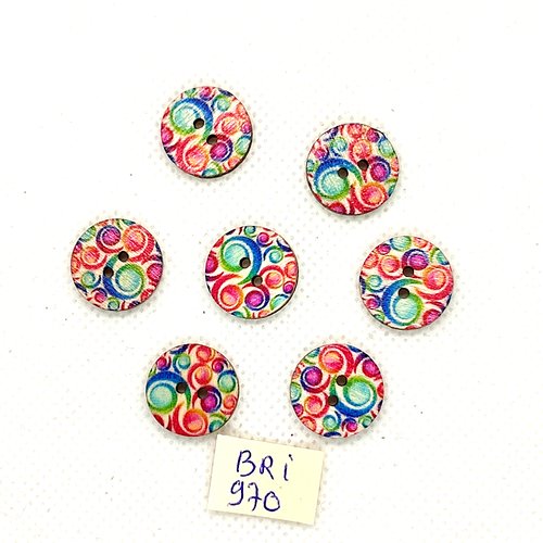7 boutons en bois multicolore - 15mm - bri970-3