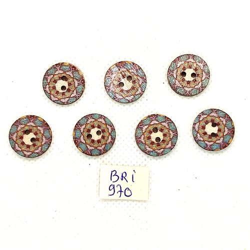 7 boutons en bois multicolore - 15mm - bri970-5
