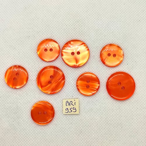8 boutons en résine orange - 22mm et 18mm - bri959