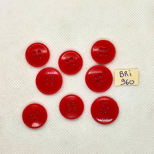 8 boutons en résine rouge - 20mm et 18mm - bri960