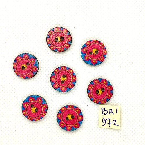 7 boutons en bois rouge et bleu - 15mm - bri972-1
