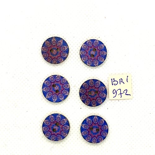 6 boutons en bois bleu - 15mm - bri972-2