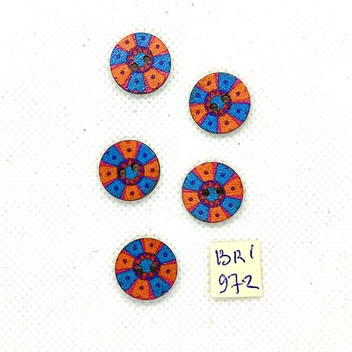5 boutons en bois orange et bleu - 15mm - bri972-3