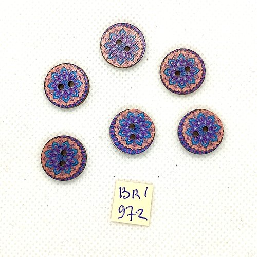 6 boutons en bois orange et bleu - 15mm - bri972-4