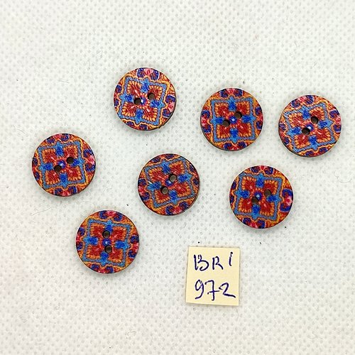 7 boutons en bois orange et bleu - 15mm - bri972-5