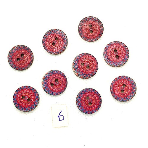 9 boutons en bois bleu et rouge - 15mm - bri973-6
