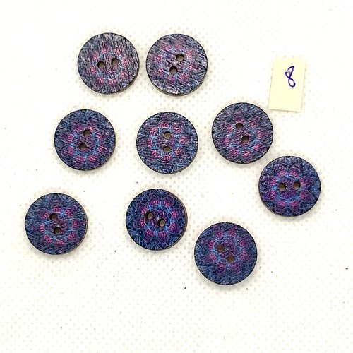 9 boutons en bois bleu / violet - 15mm - bri973-8