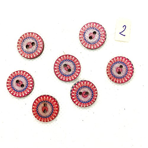 7 boutons en bois multicolore - 15mm - bri974-2