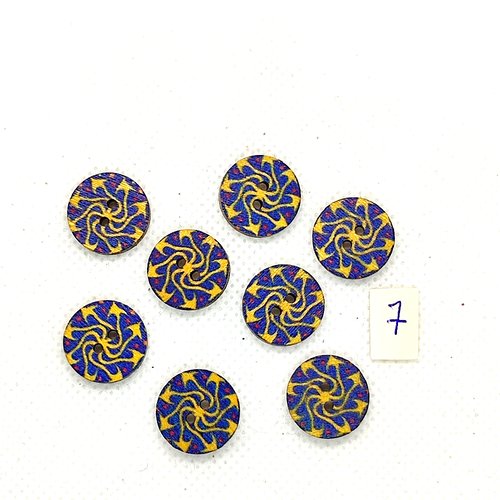 8 boutons en bois bleu et jaune - 15mm - bri974-7