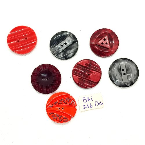 7 boutons en résine rouge gris et bordeaux - 27mm - bri516bis
