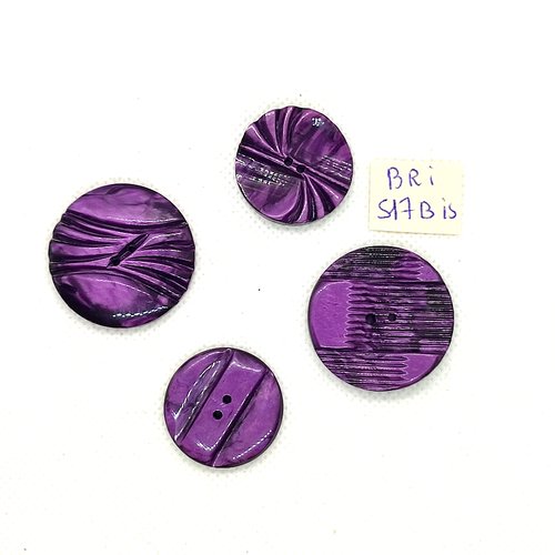 4 boutons en résine violet - 32mm et 26mm - bri517bis