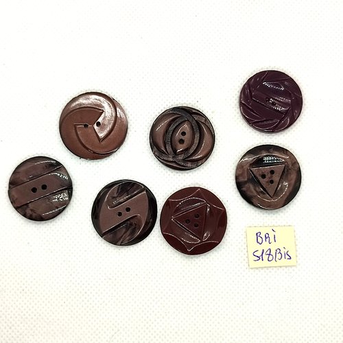 7 boutons en résine marron  - 26mm et 27mm - bri518bis