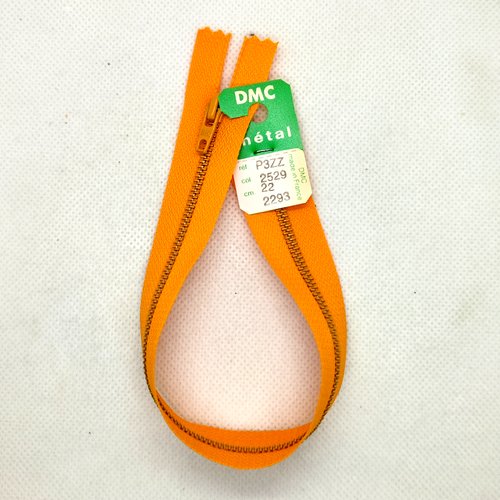 1 fermeture éclair dmc orange 2529 - 22cm - non séparable , maille métal