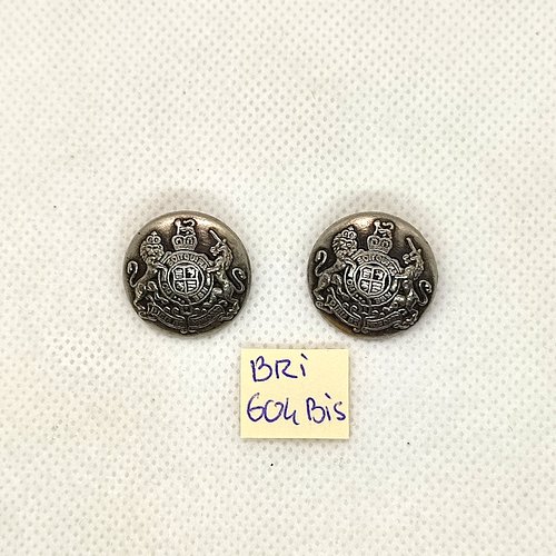 2 boutons en métal argenté avec un blason - 20mm - bri604bis