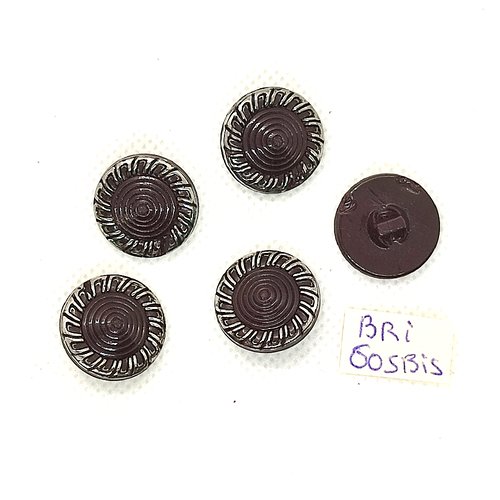 5 boutons en verre marron et argenté - 18mm - bri605bis