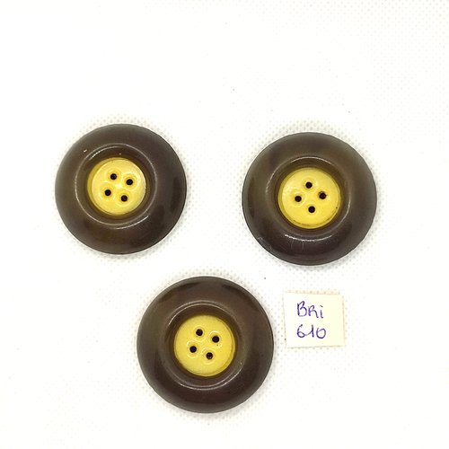 3 boutons en résine (bakélite) vert / marron - 38mm - bri610