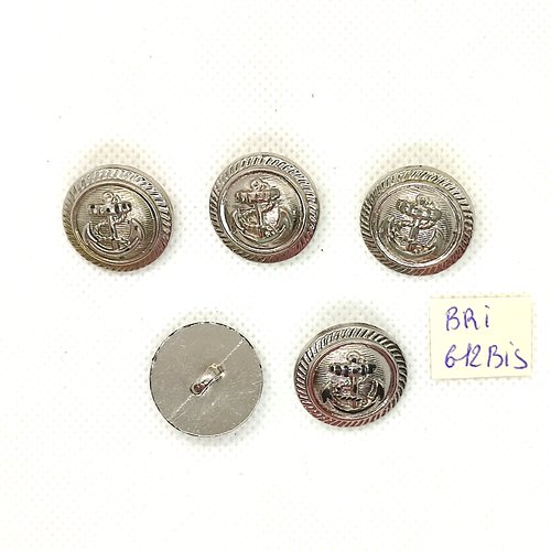 5 boutons en résine argenté - une ancre - 21mm - bri612bis