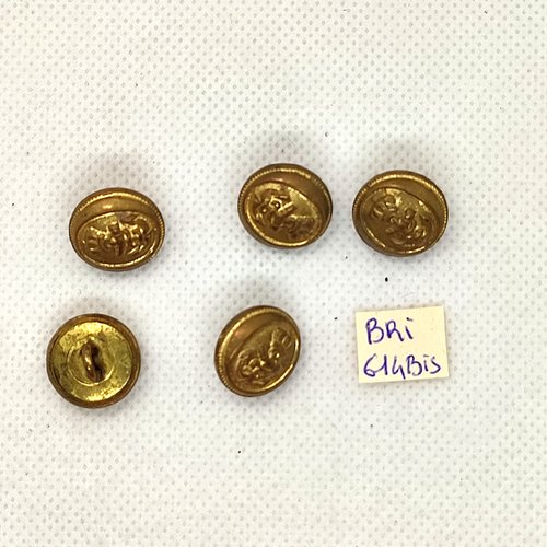 5 boutons en métal doré - un ancre - 15mm - bri614bis