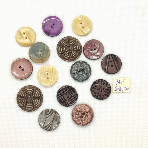 15 boutons en résine marron beige gris - entre 17mm et 22mm - bri514bis