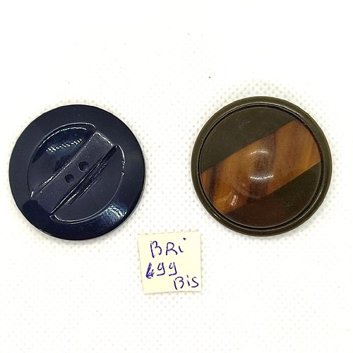 2 boutons en résine (bakélite) 1 bt noir et 1 bt vert et marron - 35mm - bri499bis