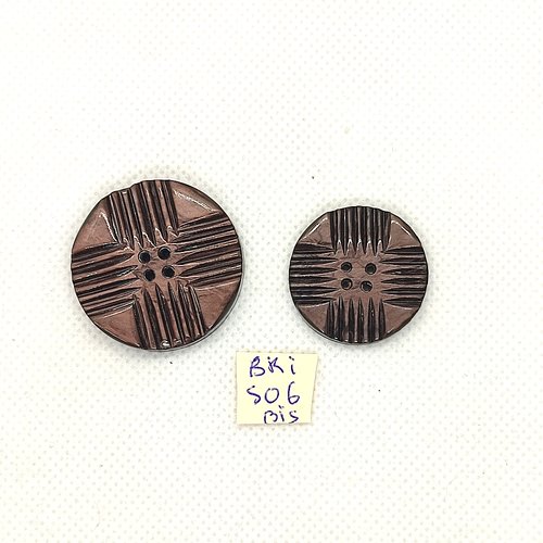 2 boutons en résine marron - 31mm et 25mm - bri506bis